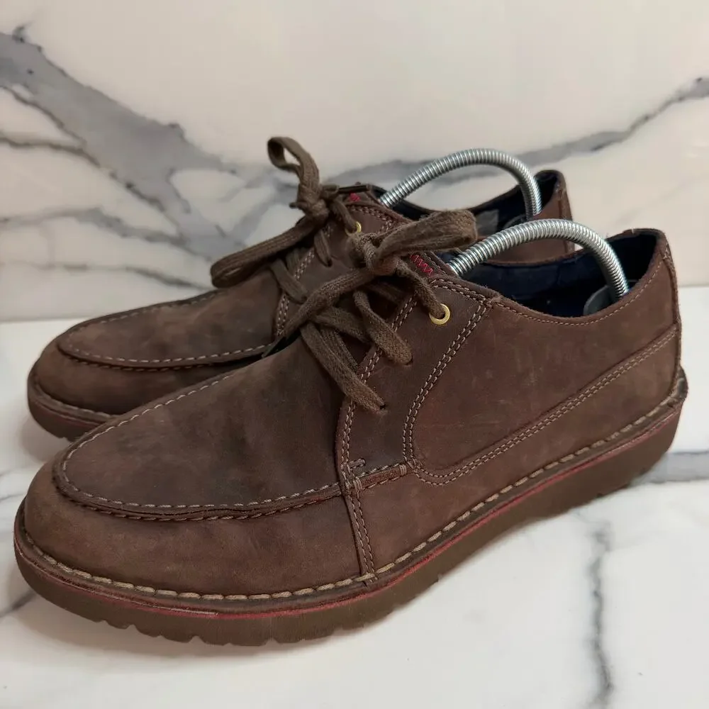 Clarks Men Brown Leather Vargo Vibe Oxford Shoes Sz 9.5 Casual Preppy Minimalist